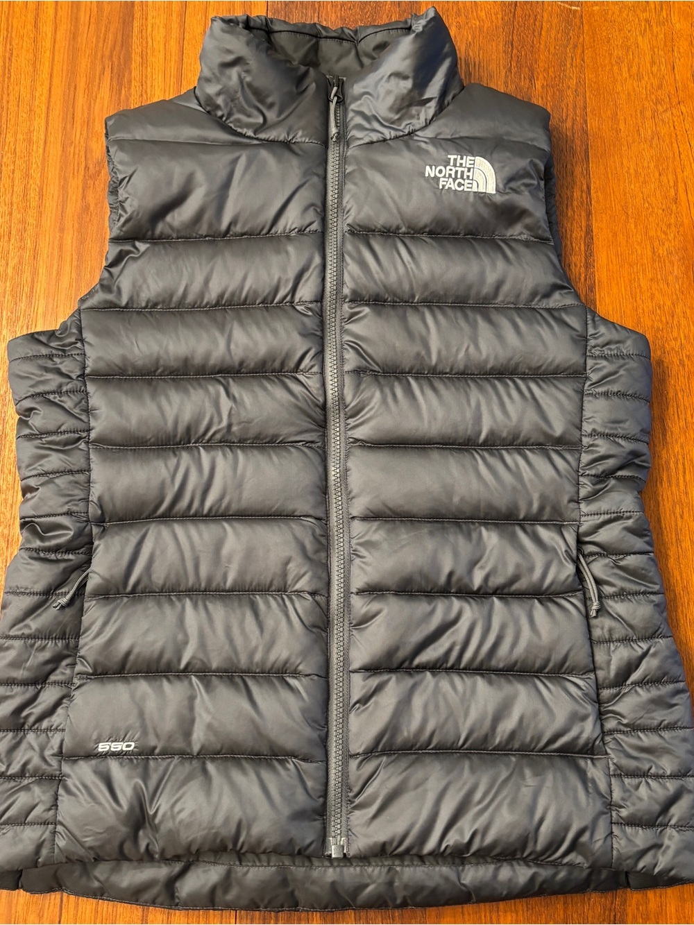The North Face charcoal grey Quilted Puffer Vest with Chest Logo